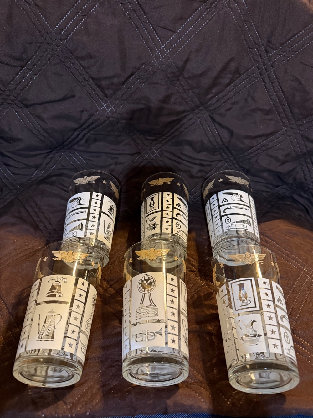 Anchor Hocking Clear Glass Tumblers with Gold and White Emblem Panels - Set of 6